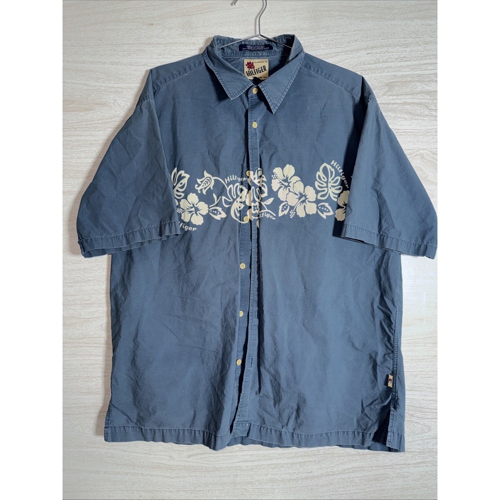 vintage Tommy Hilfiger Hawaiian-style floral print button-down shirt Sz XL
